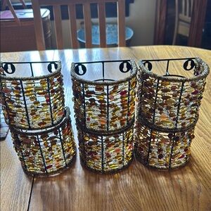 6 Pottery Barn Madura Candle Holders - Gold and Brown